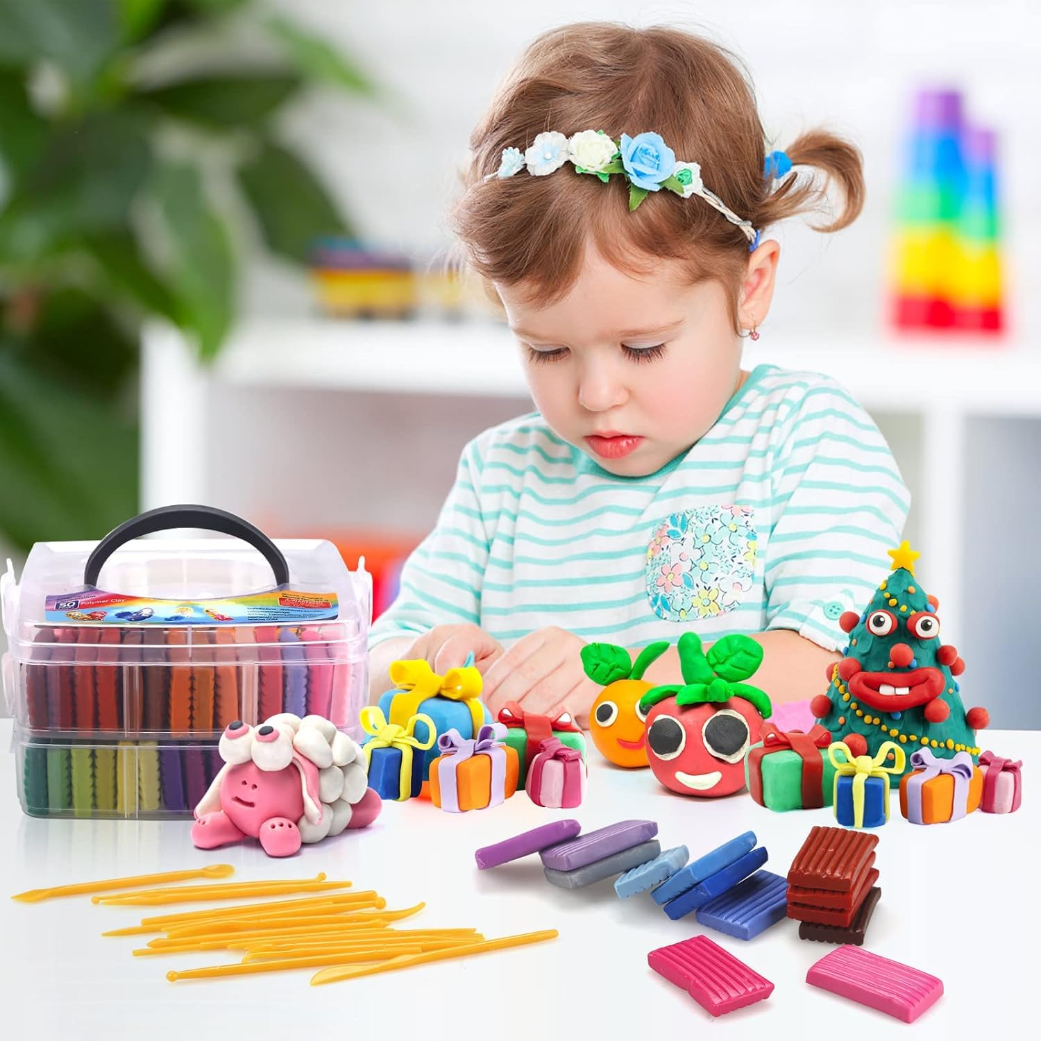 CiaraQ Polymer Clay 50 Colors Starter Kit - Oven Bake Modeling Clay for Kids & Artists, Non-Sticky DIY Clay with Sculpting Tools, Fun Gift for Children Ages 4+, 2.8 lb - Available at All In One Marketplace Canada