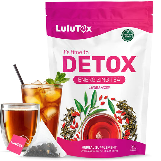 LULUTOX Detox Tea - Dandelion, Ginseng & Ginger Herbal Blend - Natural Weight & Digestive Support - Vegan, Laxative-Free, Peach (28 Servings)
