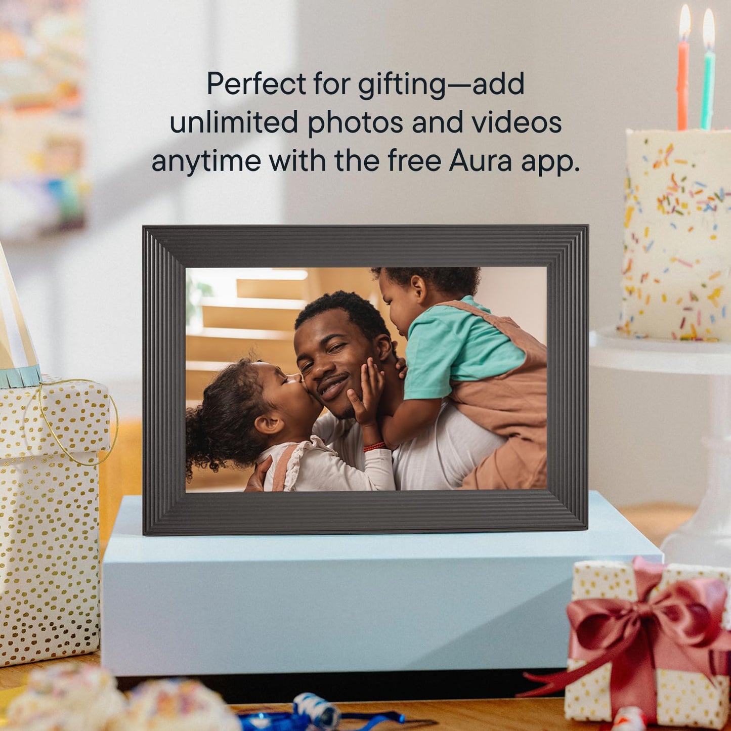 Aura Carver WiFi Digital Picture Frame | The Best Digital Frame for Gifting | Send Photos from Your Phone | Quick, Easy Setup in Aura App | Free Unlimited Storage | Gravel with White Mat