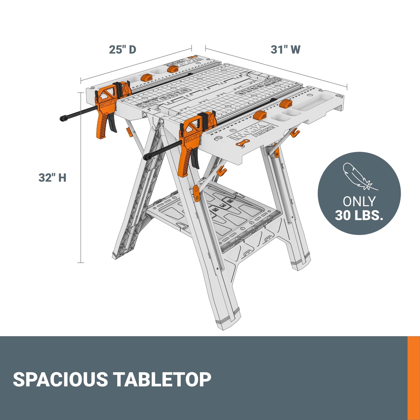WORX WX051 Pegasus Folding Work Table with Quick Clamps - Available at All In One Marketplace Canada