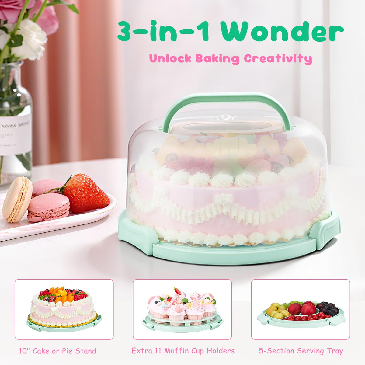 Cake Carrier With Lid And Handle, Bpa-Free Cake Holder With Lid For 10 Inch Round Cake Carrier With 10 pcs Round Golden Cake Boards And Portable Insulated Bag 🍁 All In One Marketplace Canada