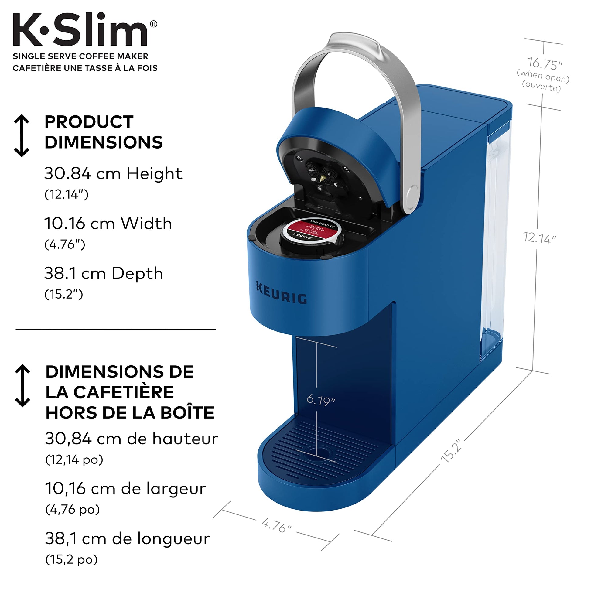 Keurig K-Slim Single Serve K-Cup Pod Coffee Maker in Twilight Blue with Push Button Controls and MultiStream Technology