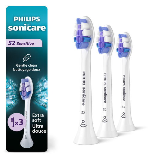 Philips Sonicare S2 Sensitive - Genuine Replacement Electric Toothbrush Heads, White, 3 Pack, HX6053/77 - Available at All In One Marketplace Canada