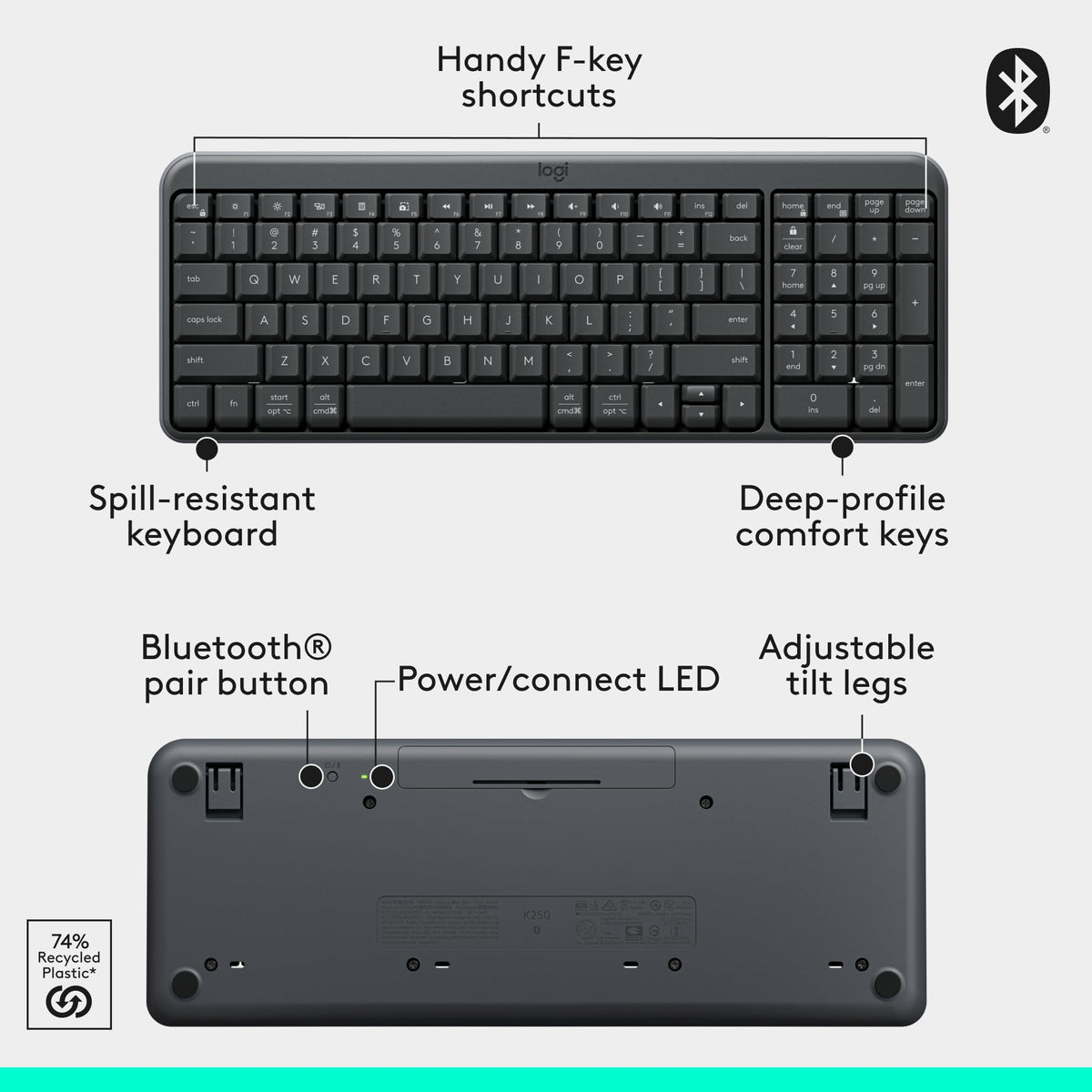 Logitech MK250 Wireless Bluetooth Keyboard and Mouse Combo - Graphite