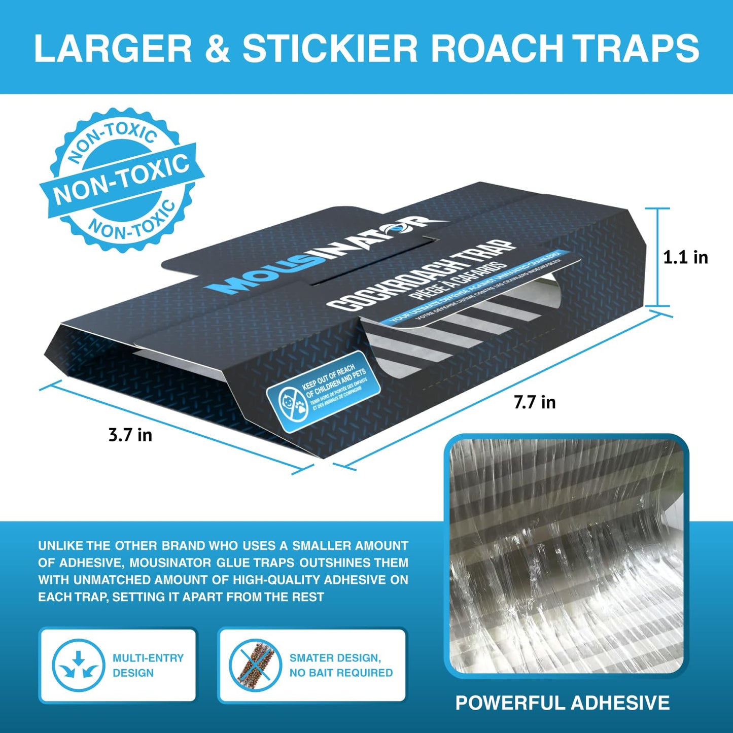 MOUSINATOR Cockroach Traps, 18-Pack, Larger and Multi-Entry Design with Extra-Strong Adhesive, Sticky Glue Cockroach Trap for Indoor Use, Family-Safe, Easy and Ready-to-Use - Available at All In One Marketplace Canada