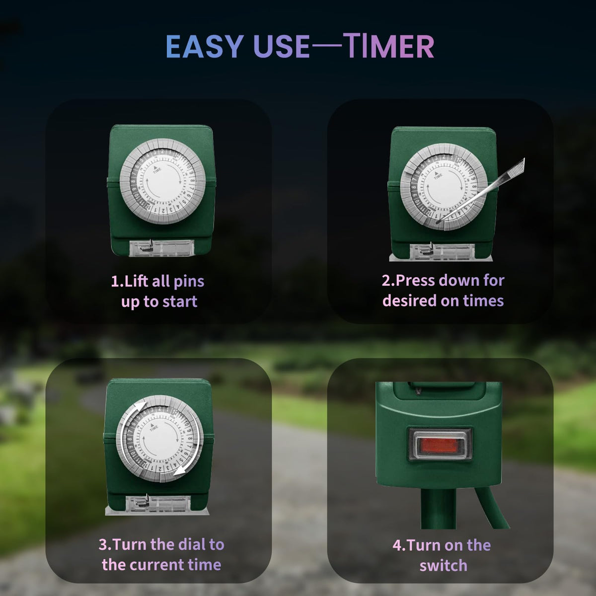 K KASONIC - 24 Hour Outdoor Stake Timer, 6 Outlets 6 ft Extension Cord Mechanical Power Timer for Outdoor Lights, Christmas Decorations, ETL Certified, Weatherproof Safety Cover-Green 🍁 All In One Marketplace Canada
