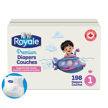 Royale Premium Diapers, Size 1 (8-14 lb), 198 Count, Disposable Baby Diapers (Packaging may vary)