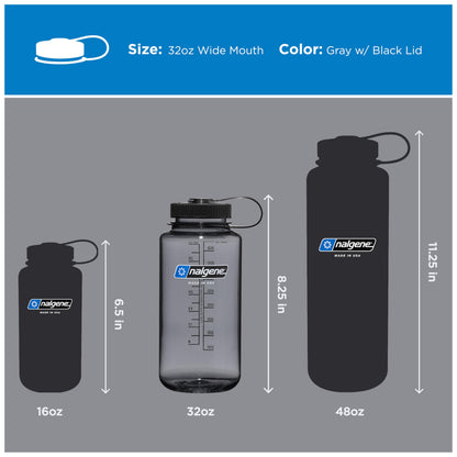 Nalgene 32 oz Wide Mouth Water Bottle, Gray w/ Black