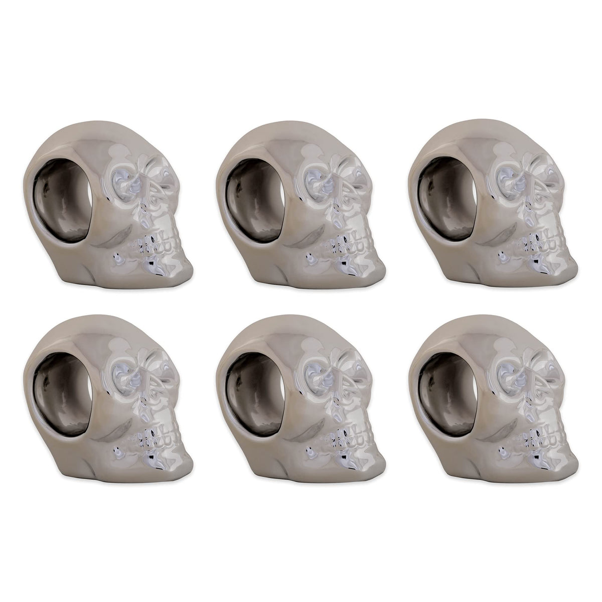 DII Halloween Napkin Rings Novelty Tabletop Décor Set, 3.25x2.25x3, Silver Skull, 6 Piece