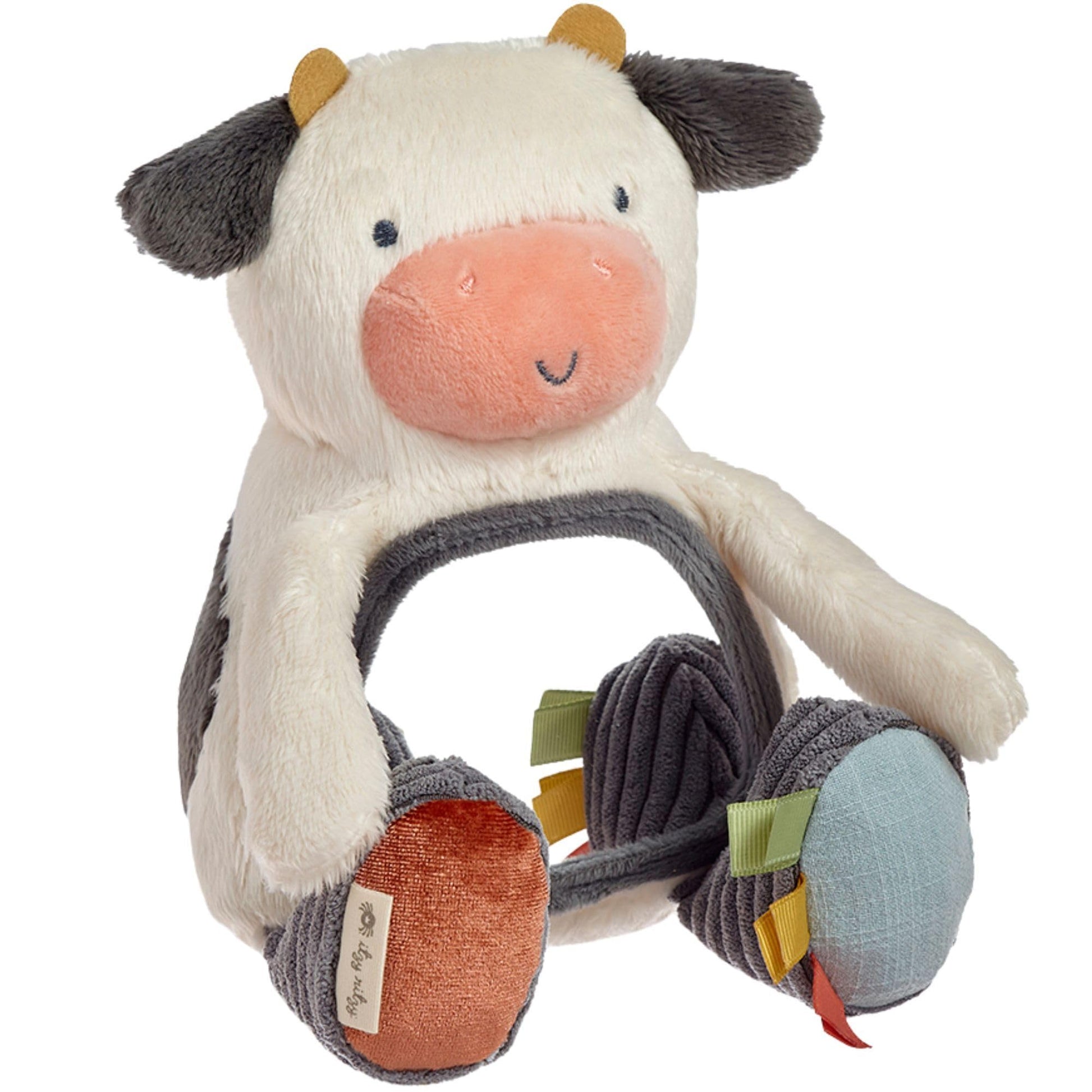 Itzy Ritzy Sensory Tummy Time Toy Mirror - Features Crinkle & Jingle Sounds, Multiple Textures and Mirror for Self-Discovery, Infant Toy For Ages 0 Months and Up, Cow Itzy Ritzy