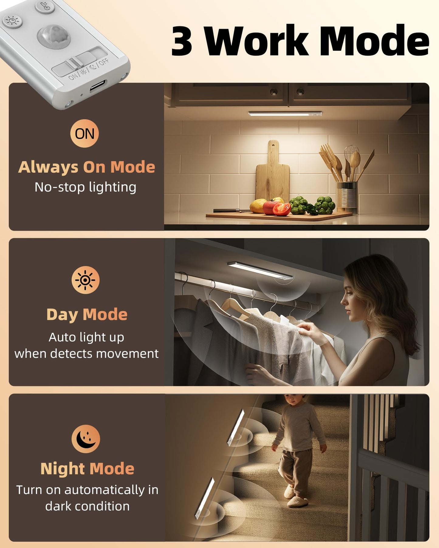 EZVALO 10inch Under Cabinet Lighting, 2500mAh Rechargeable Motion Sensor Lights Indoor with 3 Color Temps, 2 Pack Magnetic Closet Light, 80 LED Dimmable Under Counter Lights for Kitchen, Shelf, Stair - Available at All In One Marketplace Canada