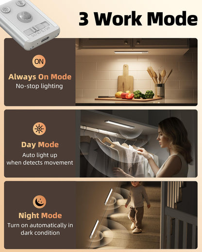EZVALO 10inch Under Cabinet Lighting, 2500mAh Rechargeable Motion Sensor Lights Indoor with 3 Color Temps, 2 Pack Magnetic Closet Light, 80 LED Dimmable Under Counter Lights for Kitchen, Shelf, Stair - Available at All In One Marketplace Canada