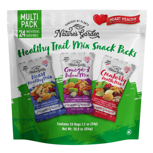Nature's Garden Healthy Trail Mix Snack Packs – Mixed Nuts, Heart Healthy Nuts, Omega-3 Rich, Cranberries, Pumpkin Seeds, Perfect For The Entire Family – 816g Bag (24 Individual Servings)