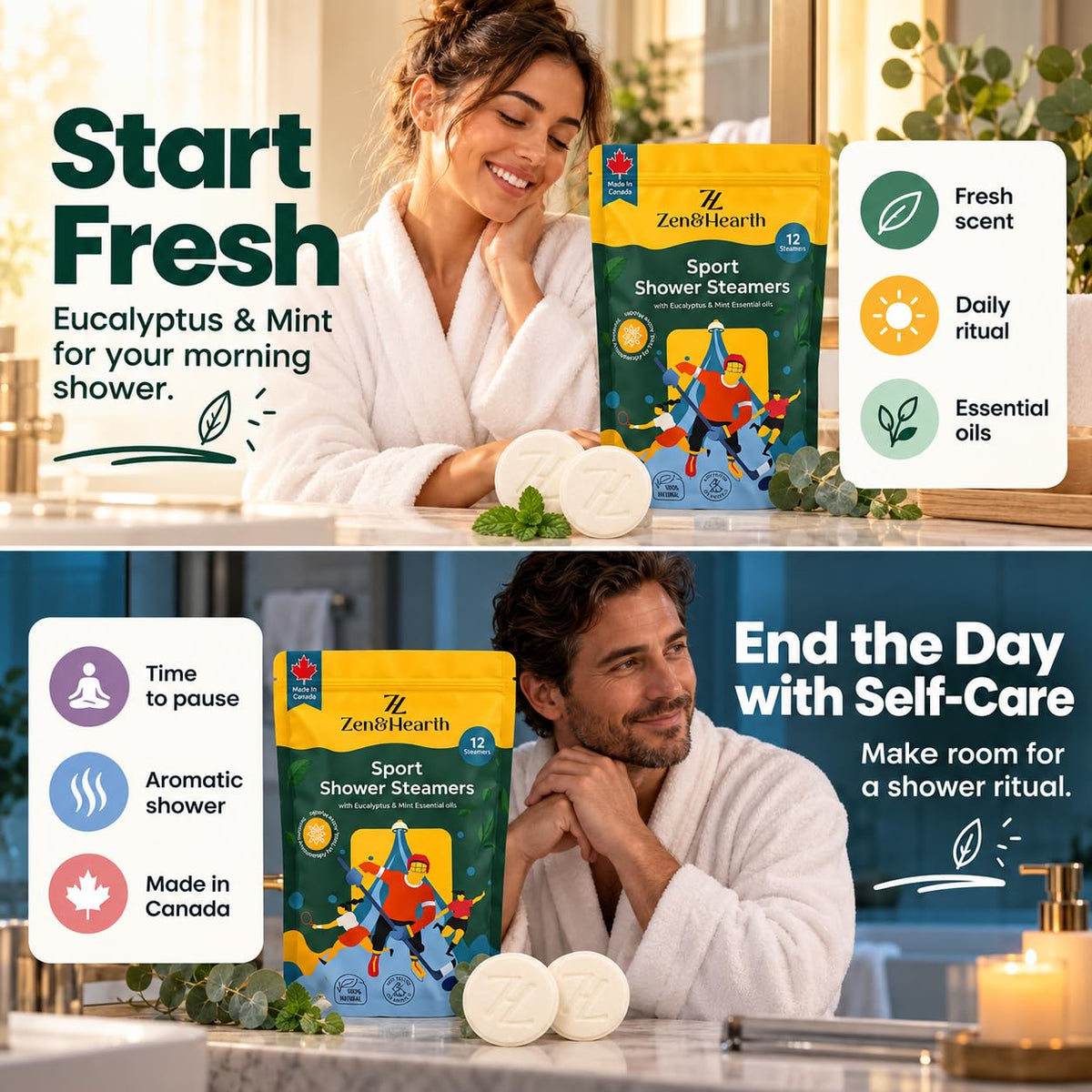 Zen & Hearth Sport Shower Steamers, 12 Pack Eucalyptus & Mint with Menthol 🍁 All In One Marketplace Canada