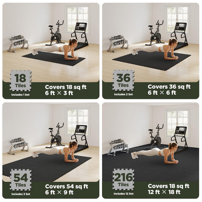 AIRHOP 12x12In Thick 18 Tiles Gym Floor Mat, High-Density EVA Foam Puzzle Gym Mat, Interlocking Foam Floor Tiles for Home Gym Exercise Equipment, Play Workout Garage Kitchen Flooring