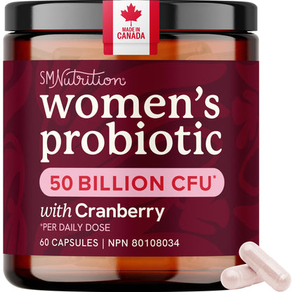 Womens Probiotic with Cranberry | 50 Billion CFU for Gut Health, Bloating Relief & Digestive Support | With Cranberry for Vaginal Health | Gut Health Supplements for Women | Made in Canada | 60 Ct. - Available at All In One Marketplace Canada