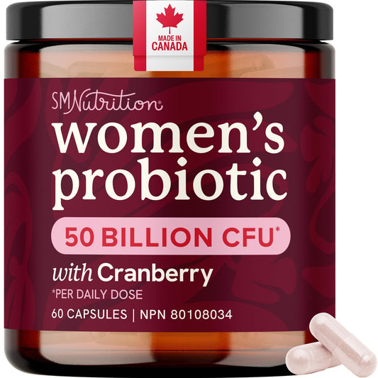 Womens Probiotic with Cranberry | 50 Billion CFU for Gut Health, Bloating Relief & Digestive Support | With Cranberry for Vaginal Health | Gut Health Supplements for Women | Made in Canada | 60 Ct. - Available at All In One Marketplace Canada
