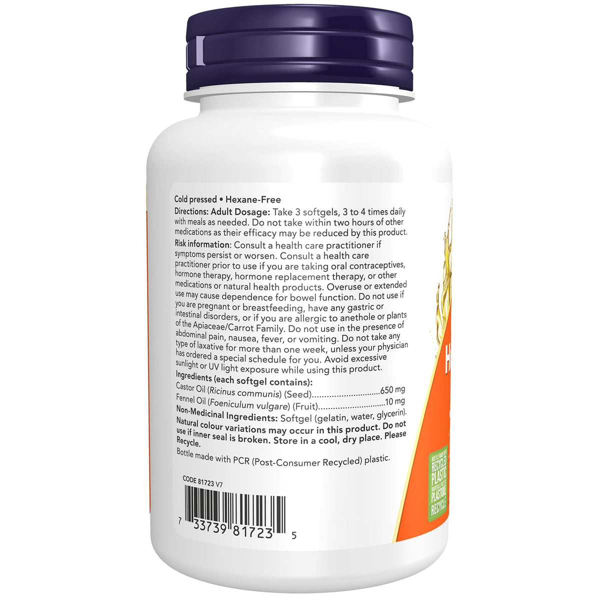 NOW Supplements, Castor Oil 650 mg with Fennel Oil, Natural Laxative* Softgels, 120 Count