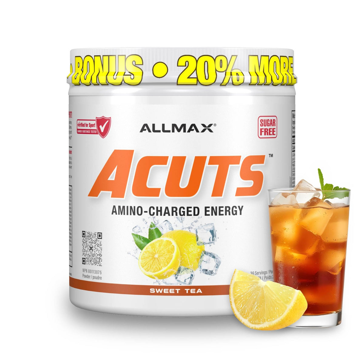ALLMAX ACUTS Amino Energy Powder, Sweet Tea, 36 Servings