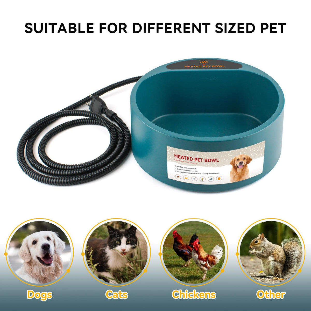 PETLESO Heated Dog Bowl, Heated Water Bowl for Outdoor Cats, Heating Chicken Waterer for Winter, Smart Thermal Bowl for Dogs Cats Chickens Birds, Provide Drinking Water for Pets, 0.58Gallons 🍁 All In One Marketplace Canada