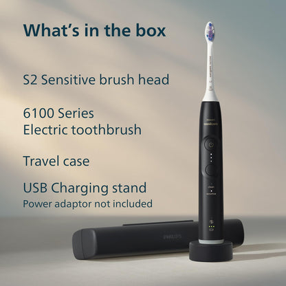 Philips Sonicare 6100 Series Electric Toothbrush - Next-Generation Sonicare Technology, Pressure Sensor, 6 Brushing Settings, SmarTimer, BrushPacer, 21-day Runtime, Travel Case, Black, Model HX7401/06 - Available at All In One Marketplace Canada