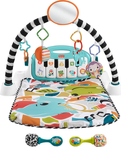 Fisher-Price Baby Musical Toy Set Glow and Grow Kick & Play Piano Gym Blue Playmat with 2 Rattle Maracas for Newborns Ages 0+ Months - Available at All In One Marketplace Canada
