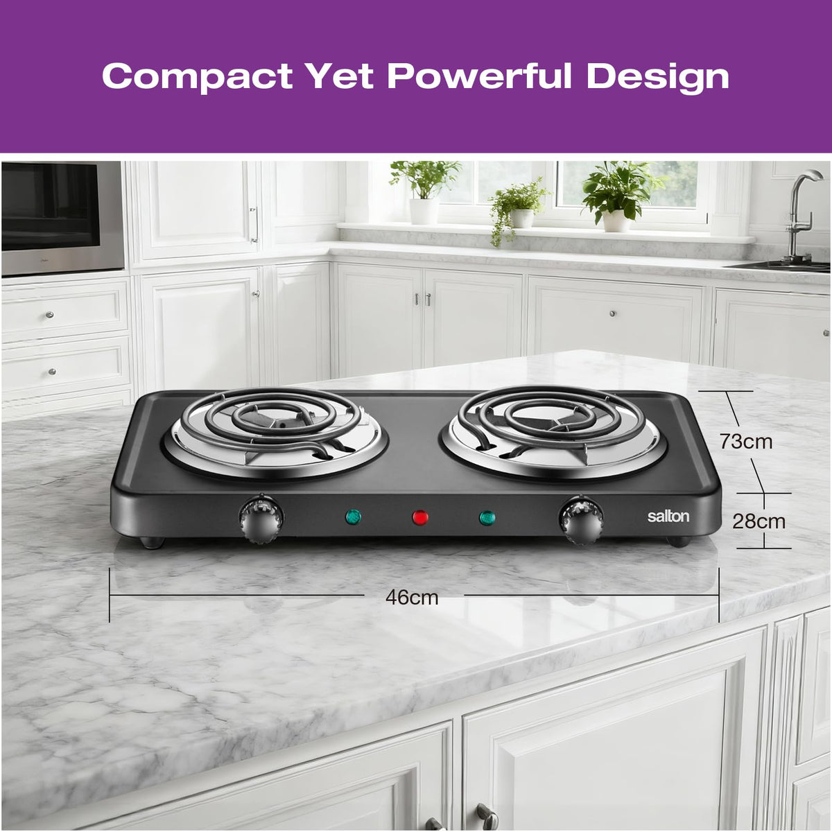 Salton Portable Electric Hot Plate Double Burner 1800W | Dual Coil Countertop Stove with Adjustable Temp Control | 900W Each Burner | Compact Portable Stove for Dorms RVs Camping and Home Use (HP1941)