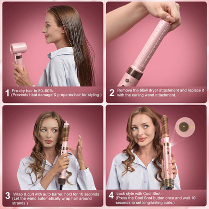 Mythsight StyleVibe 6-in-1 Air Styler, Hair Dryer & Blow Dryer Brush with Auto Wrap Curl L/R, Fast Drying, Smooth Blowouts, Root-Lift Volume, No Heat Damage Frizz-Free Thermal Brush with Travel Bag StyleVibe