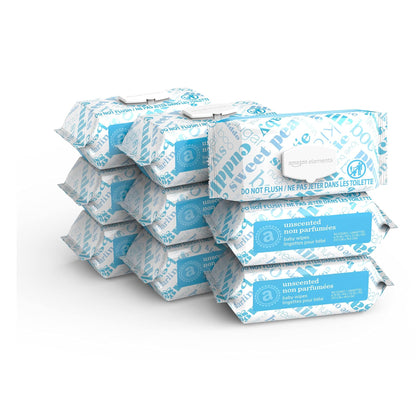Amazon Elements Baby Wipes, Fragrance Free, White, 810 Count (9 Packs of 90) 🍁 All In One Marketplace Canada
