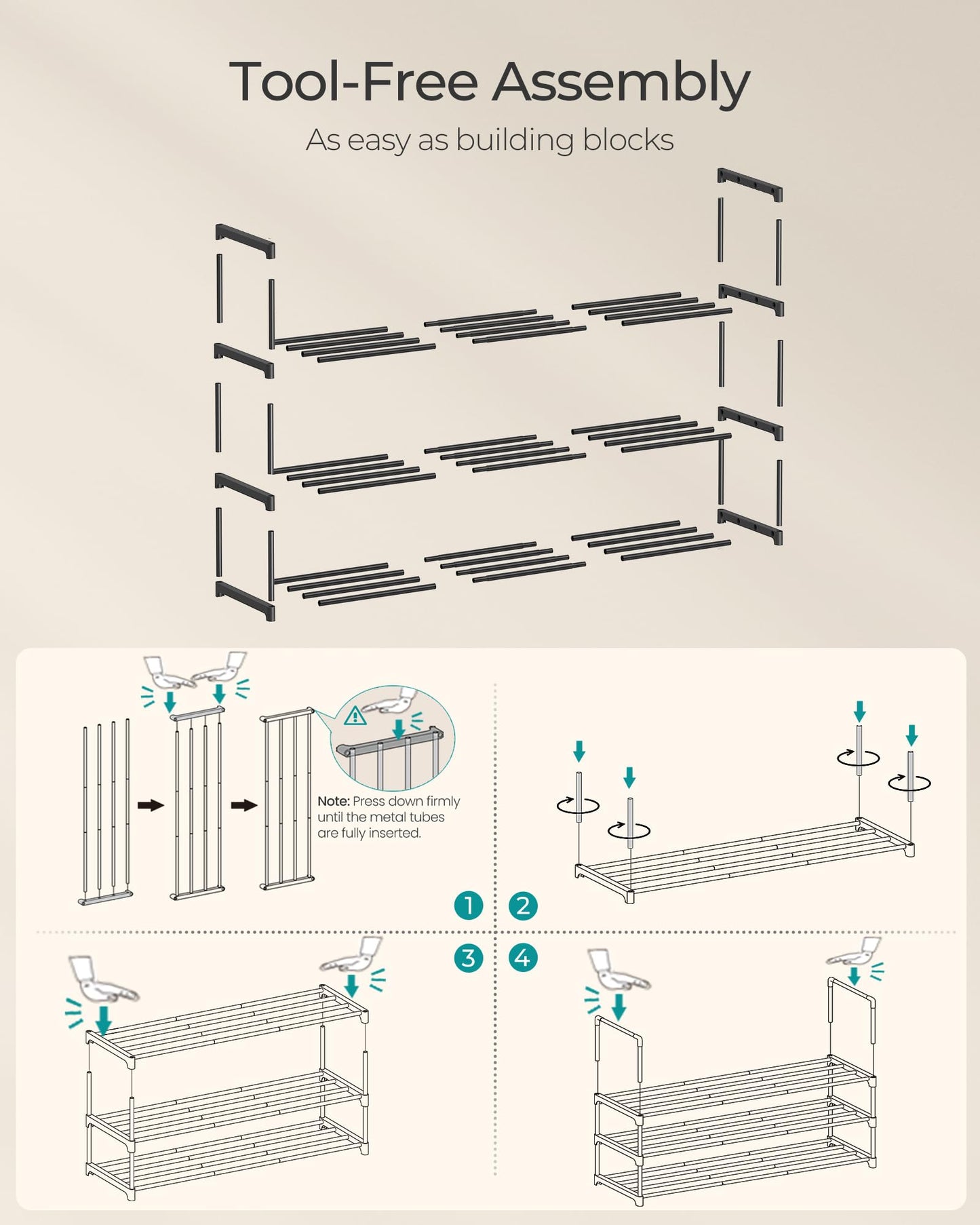 SONGMICS Shoe Rack, 3-Tier Shoe Organizer, Sturdy Storage Shelf, Upright or Upside Down, for 16-20 Pairs, Stackable, for Entryway, 30 x 92 x 55 cm, Black ULSA303B02