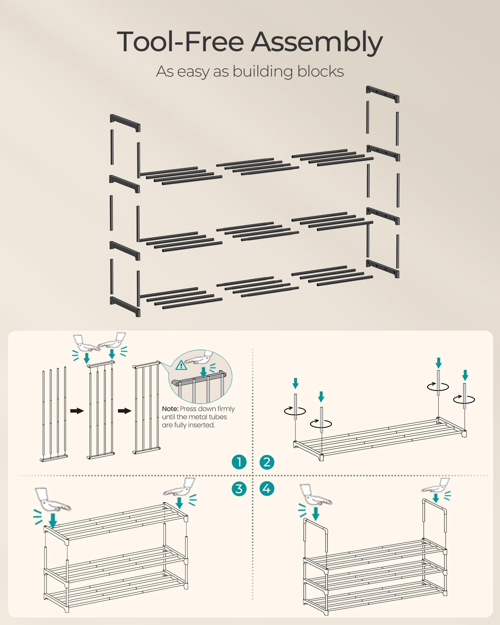 SONGMICS Shoe Rack, 3-Tier Shoe Organizer, Sturdy Storage Shelf, Upright or Upside Down, for 16-20 Pairs, Stackable, for Entryway, 30 x 92 x 55 cm, Black ULSA303B02