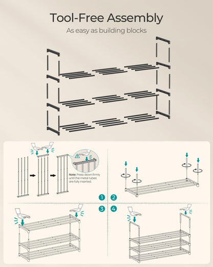 SONGMICS Shoe Rack, 3-Tier Shoe Organizer, Sturdy Storage Shelf, Upright or Upside Down, for 16-20 Pairs, Stackable, for Entryway, 30 x 92 x 55 cm, Black ULSA303B02