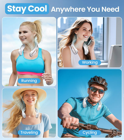 Neck Fan, Hands Free Bladeless Portable Neck Fan, 4000mAh USB Rechargeable Battery Fan, 3 Speed Personal Cooling Fan with 360° Airflow - for Hot Flashes Home Office Travel Outdoor Sports (White) - Available at All In One Marketplace Canada