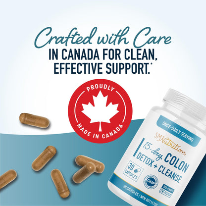 15 Day Colon Cleanse & Detox | Stool Softener & Constipation Relief for Adults | Gut Health Support | Colon Detox Cleanse With Probiotics for Women & Men | Gluten-Free | By SM Nutrition | 30 Capsules - Available at All In One Marketplace Canada
