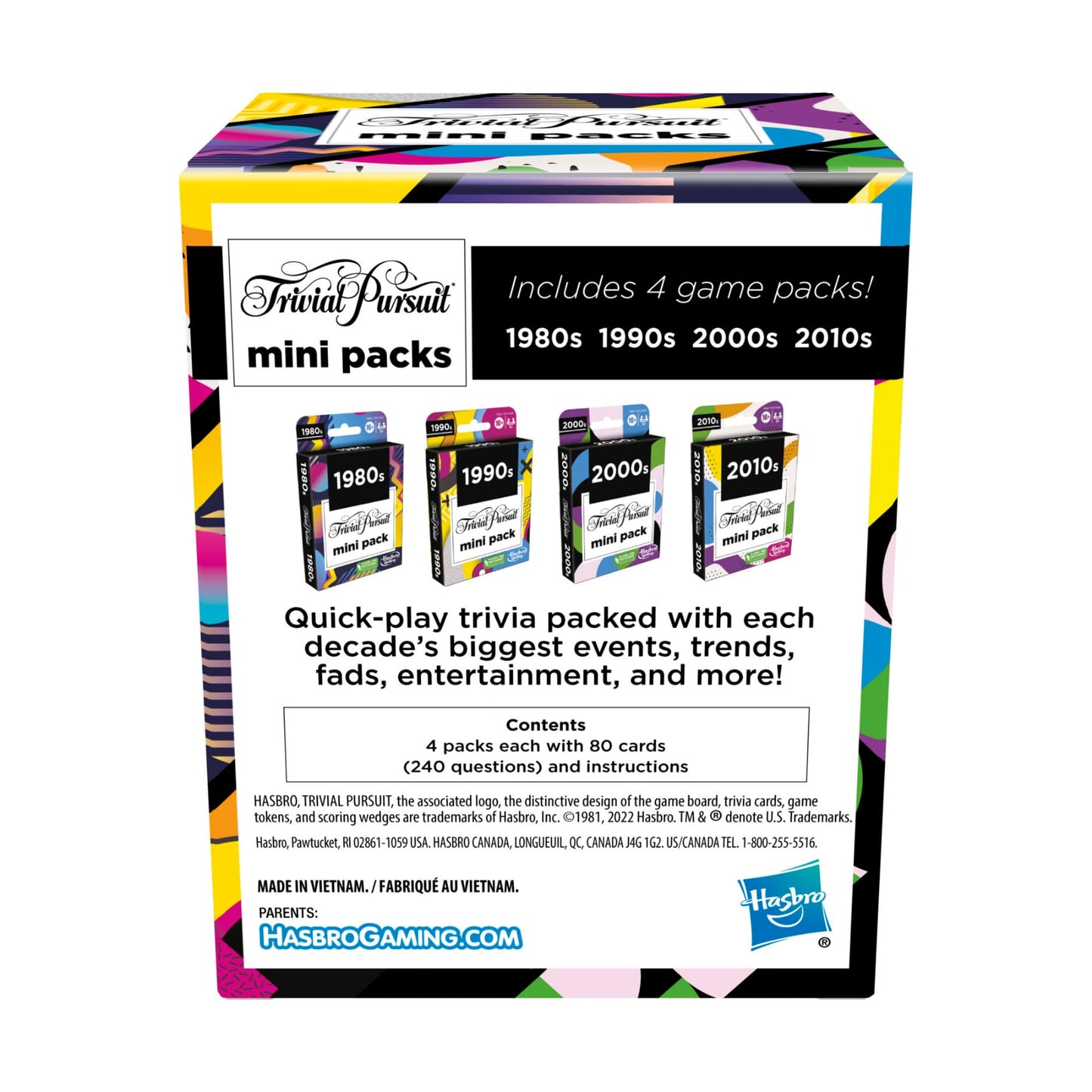 Hasbro Gaming Trivial Pursuit Mini Pack Multipack, Fun Quiz Questions for Adults and Teens Ages 16+ Includes 4 Games with 4 Decades Hasbro Gaming