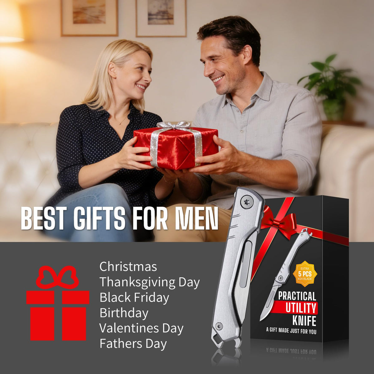 Pocket Utility Knife, EDC Keychain Folding Utility Knife with Bottle Opener - Box Cutter, Stocking Stuffers for Men, Gifts for Men Christmas - Camping Essential for Outdoor, Extra 5 Quick-Change Blade 🍁 All In One Marketplace Canada