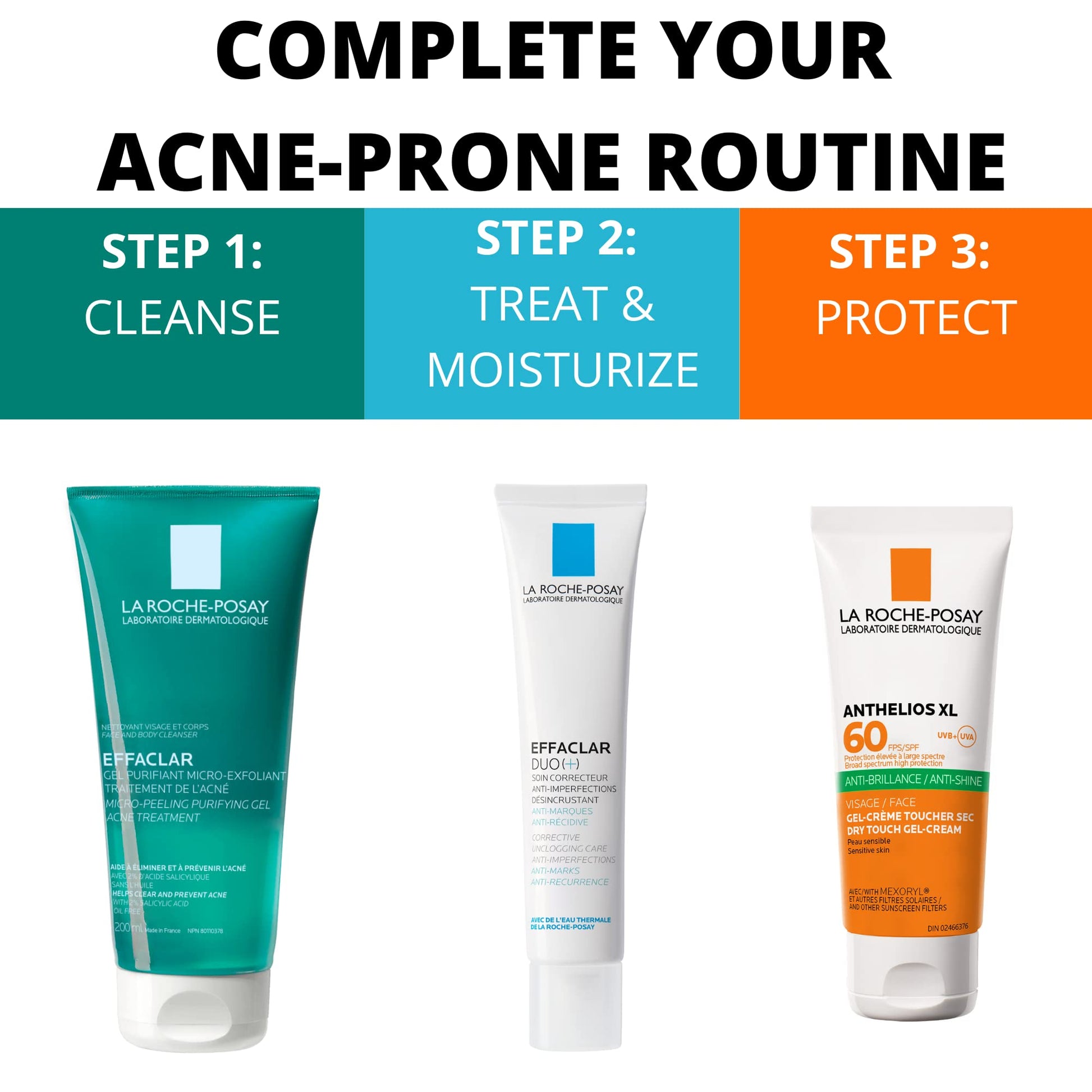 La Roche Posay Effaclar Micro-Peeling Purifying Gel Cleanser Acne Treatment. 2% salicylic acid face & body wash with niacinamide. Unclogs pores, exfoliates, acne marks. Oil-free, sensitive skin, 200ML - Available at All In One Marketplace Canada