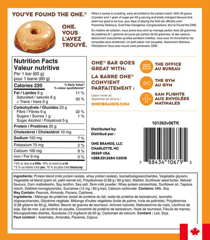 ONE Protein Bars, Maple Glazed Doughnut, Gluten Free Protein Bars with 20g Protein and only 1g Sugar, Snacking for High Protein Diets, 60g (12 Pack) [Packaging May Vary] - Available at All In One Marketplace Canada