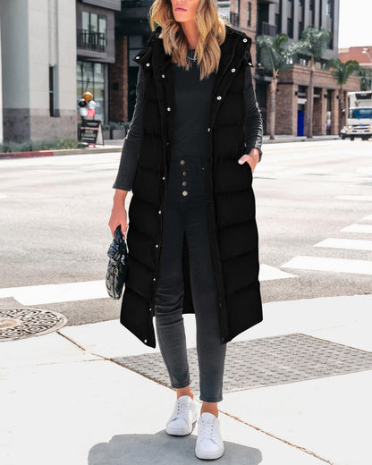 BTFBM Long Puffer Vest Women Quilted Hooded Sleeveless Fall Jackets 🍁 All In One Marketplace Canada