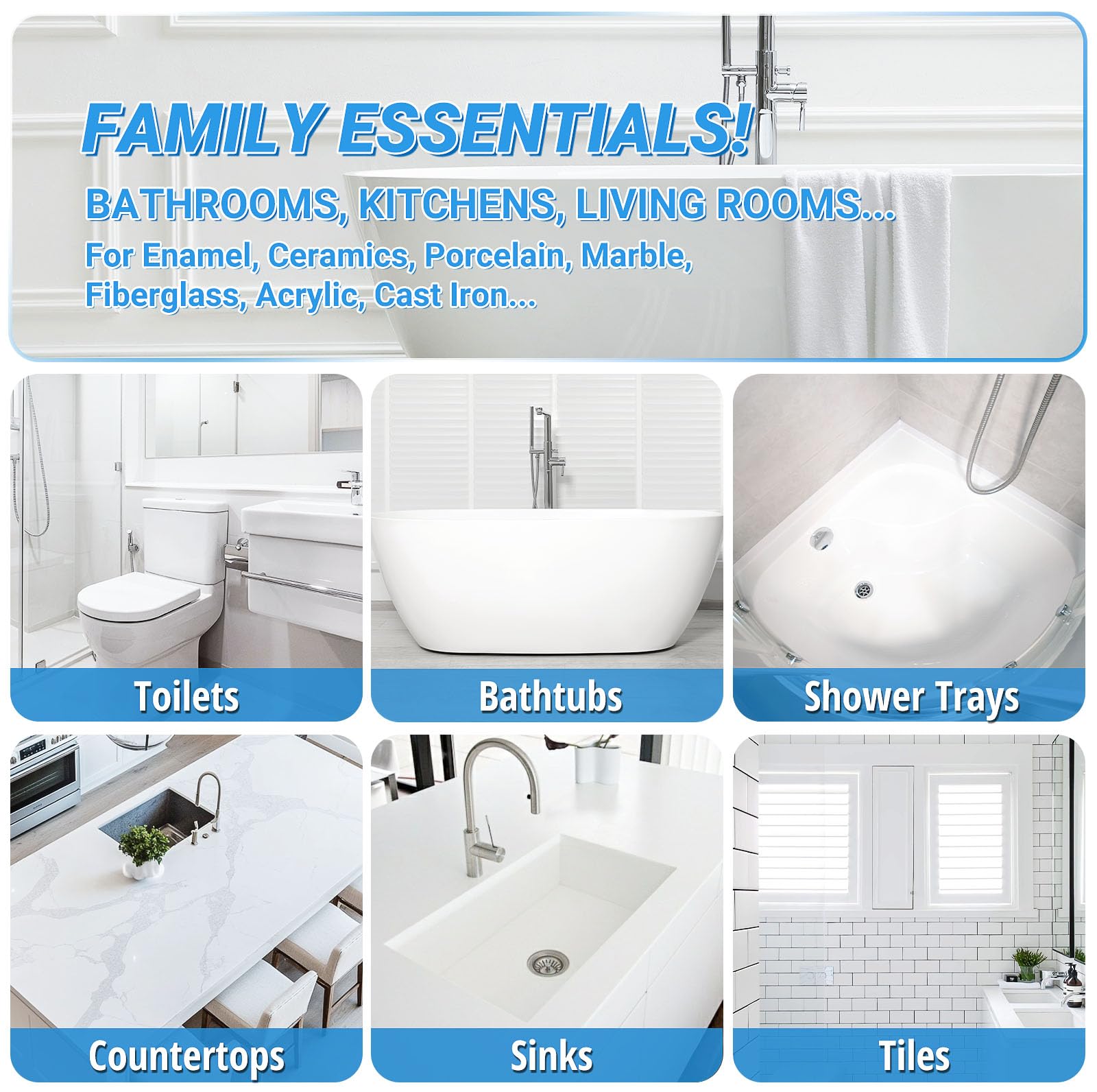 Bathtub Repair Kit 140g (Color Match), TUFINEIN Porcelain Repair Kit for Fiberglass, Enamel, Ceramic, Acrylic Repair and Fix Chips, Cracks, Scratches, Holes on Tub/Tile/Sink/Shower Tray/Shower - Available at All In One Marketplace Canada