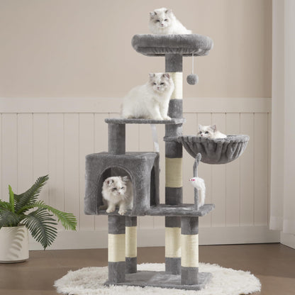 Heybly Cat Tree with Toy, Cat Tower condo for Indoor Cats, Cat House with Padded Plush Perch, Cozy Hammock and Sisal Scratching Posts, Light Gray S HCT004SW