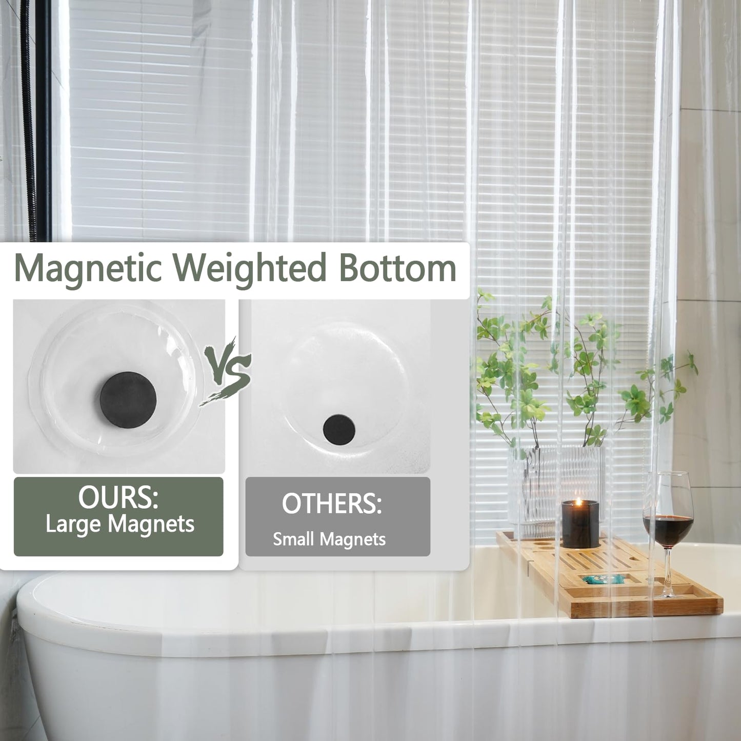 Seenus PEVA 8G Clear Shower Curtain Liner with 3 Large Magnets, Bpa-Free Waterproof Plastic Shower Curtain for Bathroom, 72 x 72 inch Completely Transparent Shower Liner Mildew Resistant