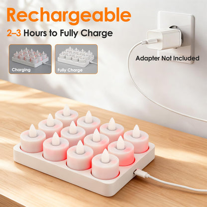 Ropelux 12 Rechargeable Tea Lights with Charging Base,Realistic Flickering Dimmable LED Candles with Remote Control Timer in Warm Yellow for Christmas,Weddings, Parties, Festivals (12 Pack) 🍁 All In One Marketplace Canada