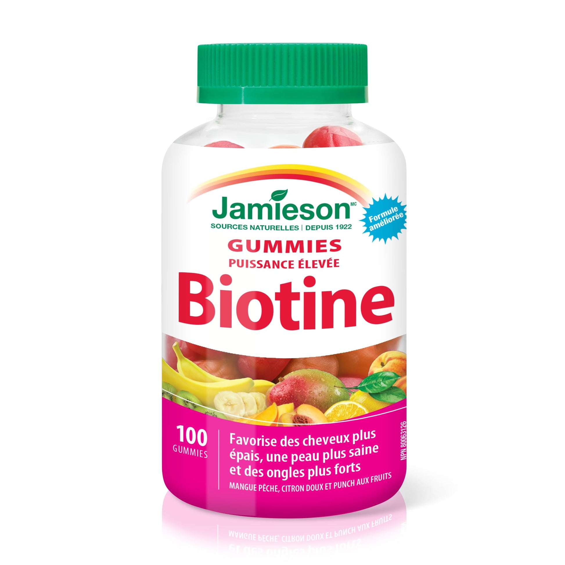 Jamieson High Potency Biotin Gummies with Vitamin C and Vitamin E, 100 Gummies, Mixed Flavours. Supports Thicker Hair, Healthier Skin, Stronger Nails. Gelatin-Free - Available at All In One Marketplace Canada