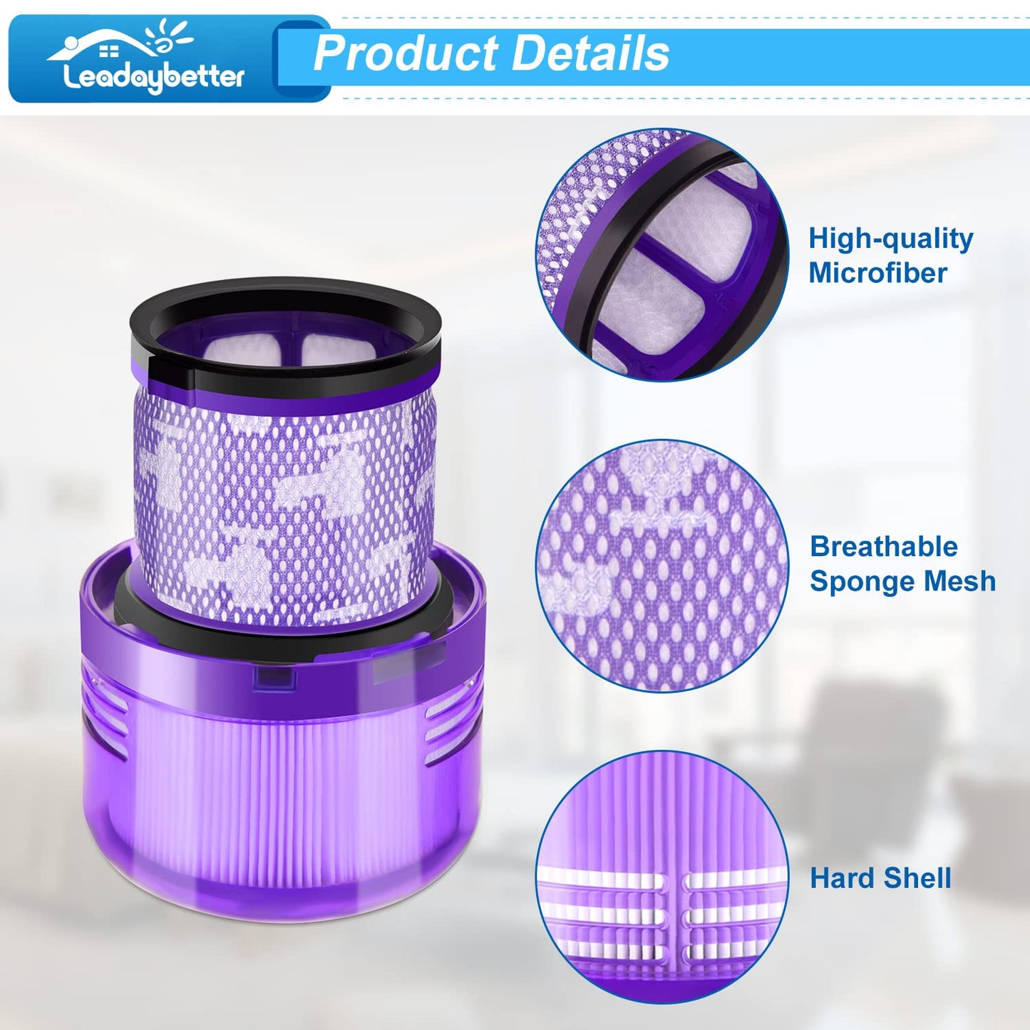 Leadaybetter Filter Replacement for Dyson V11 SV14 SV15 SV17 SV28 Animal Extra Torque Drive Complete, V15 SV22 SV47 Detect Submarine Vacuum, Compare to Part 970013-02 (2 Pack Filters) - Available at All In One Marketplace Canada