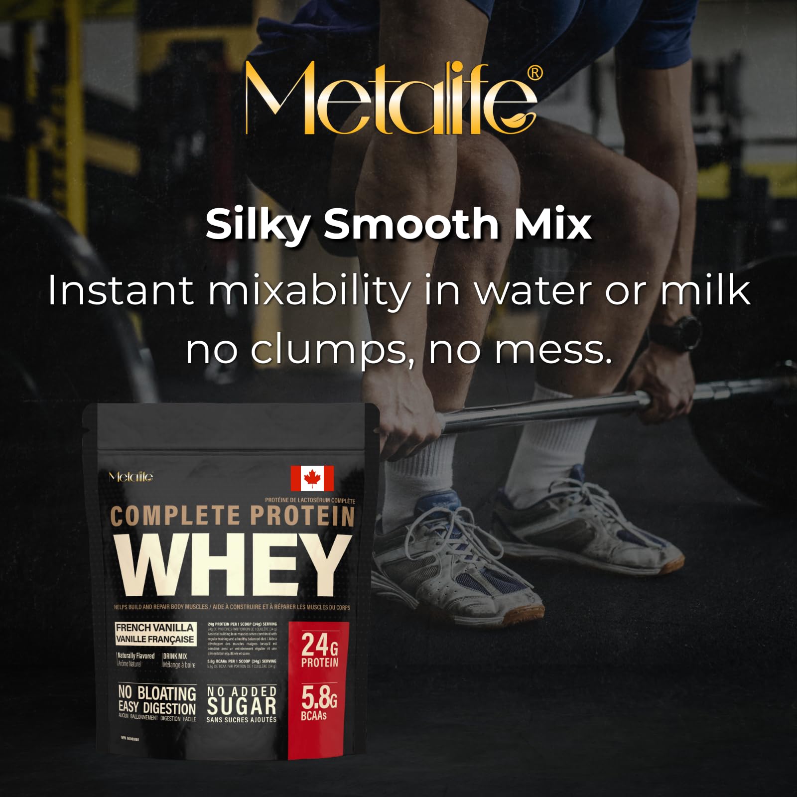 MetaLife Complete Whey Protein Powder – 24g Protein, 5.8g BCAAs, Sugar-Free, Gluten-Free, 714g (21 Servings) – French Vanilla