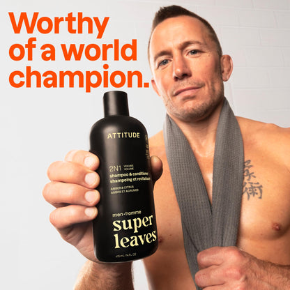 ATTITUDE Men's Shampoo and Conditioner 2-in-1, Volumizing for Thin Hair, With Rosemary and Rice Protein, 97% Natural Origin Ingredients, EWG Verified, Amber & Citrus, 946 mL 🍁 All In One Marketplace Canada