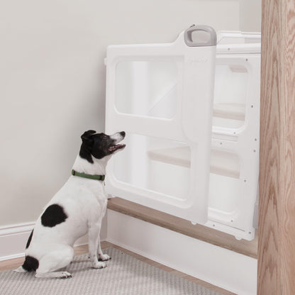 Safety 1st Perfect Fit Gate, Pressure or Hardware installed - Fits Spaces Between 28" and 42" Wide, 28" Tall. Pivoting Bumper For Uneven Openings, Solid Panel Design, Perfect for babies and Pets, White Safety 1st