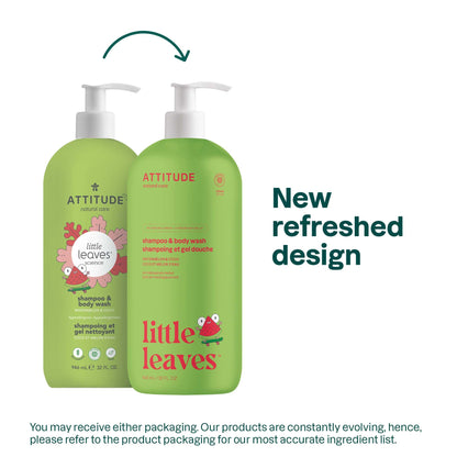 ATTITUDE Shampoo and Body Wash for Kids, Made in Canada, EWG Verified, Dermatologically Tested, Plant- and Mineral-Based Ingredients, Vegan, Watermelon and Coco, 946 mL