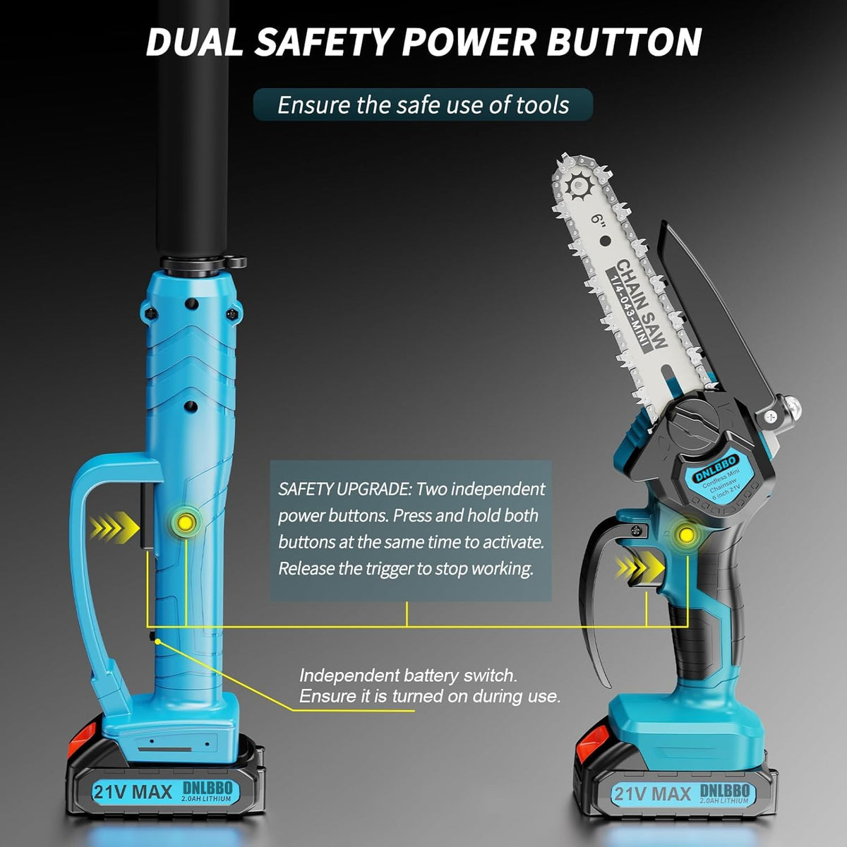 Mini Chainsaw＆6 Inch Pole Saw 2-in-1,with Extension Pole, Automatic Oiler with 2 Battery,Tree Trimmer Limb Branch & Pole Pruner,Holiday Gifts for Men, Fathers & Gardening Enthusiasts 🍁 All In One Marketplace Canada